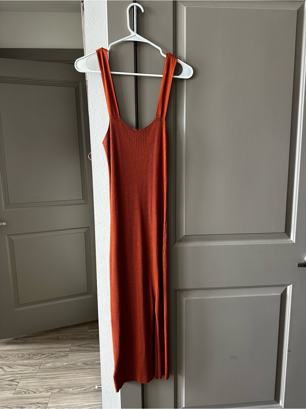 Shyanne Rust Orange Ribbed Maxi Tank Dress